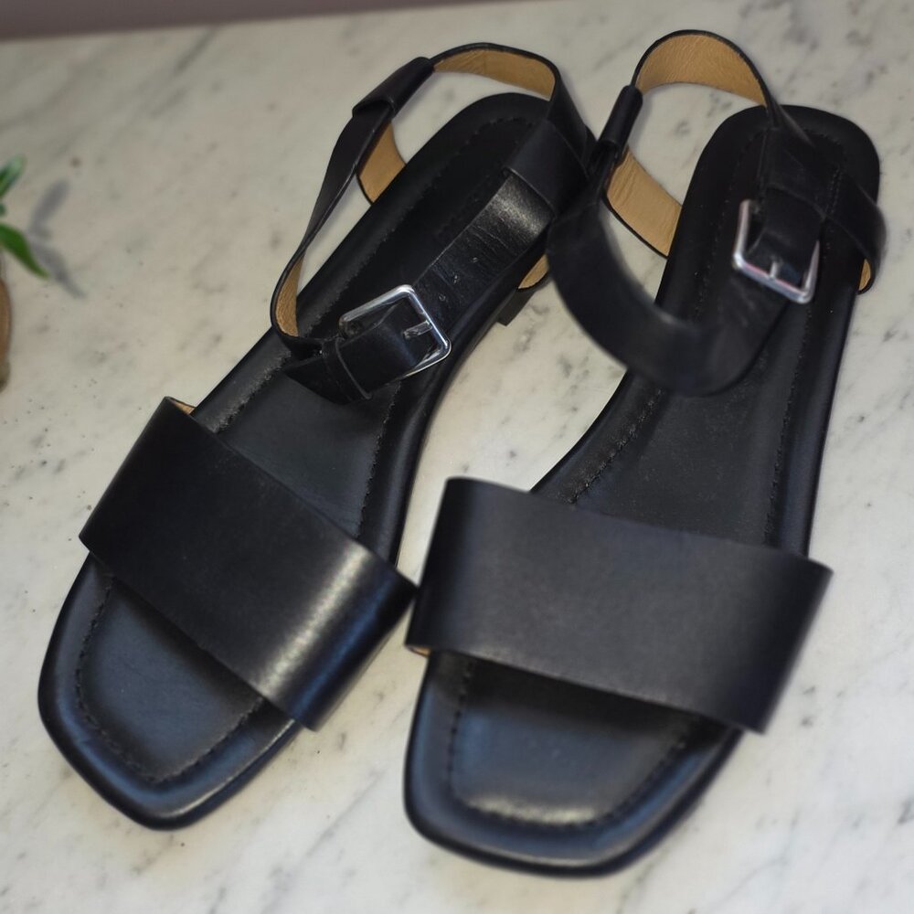 Madewell Black Leather Alicante Sandals Size 8 Minimalist Buckle Strap